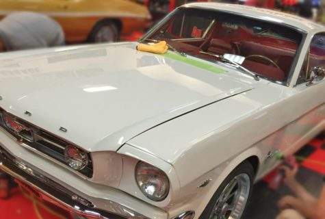 White Ford Mustang shined up